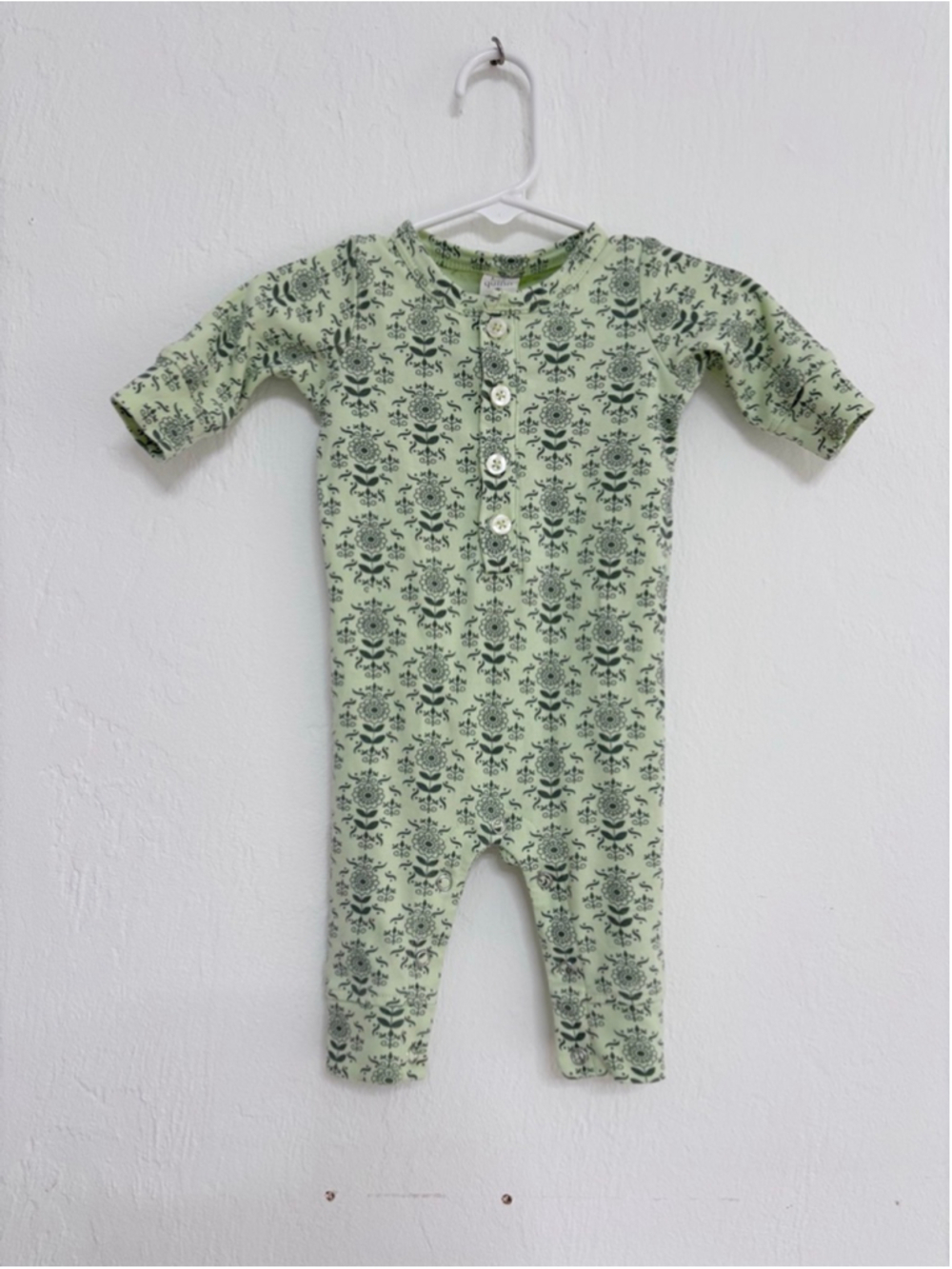 Baby Kate Quinn Footie 3-6 Months Light Green Dark Green Floral Organic Cotton